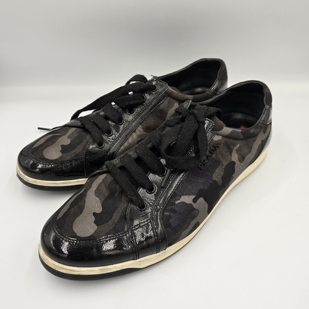 Prada Women's Black and Gray Camouflage Sneakers Sz 38